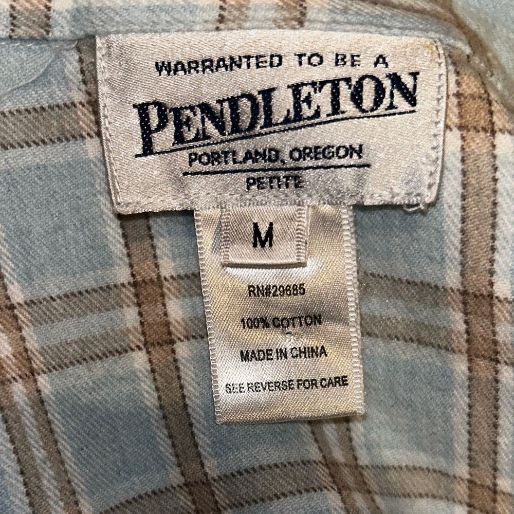 Pendleton Light Blue and Tan Plaid Cotton Shirt - Picture 5 of 5